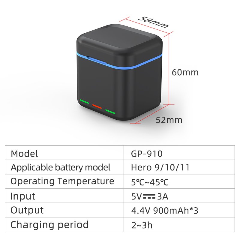 Professional Mini Camera 3 Slot Battery Charger Case Hero 9 10 11 Type C 2.4A Fast Quick battery charger for Gopro accessories
