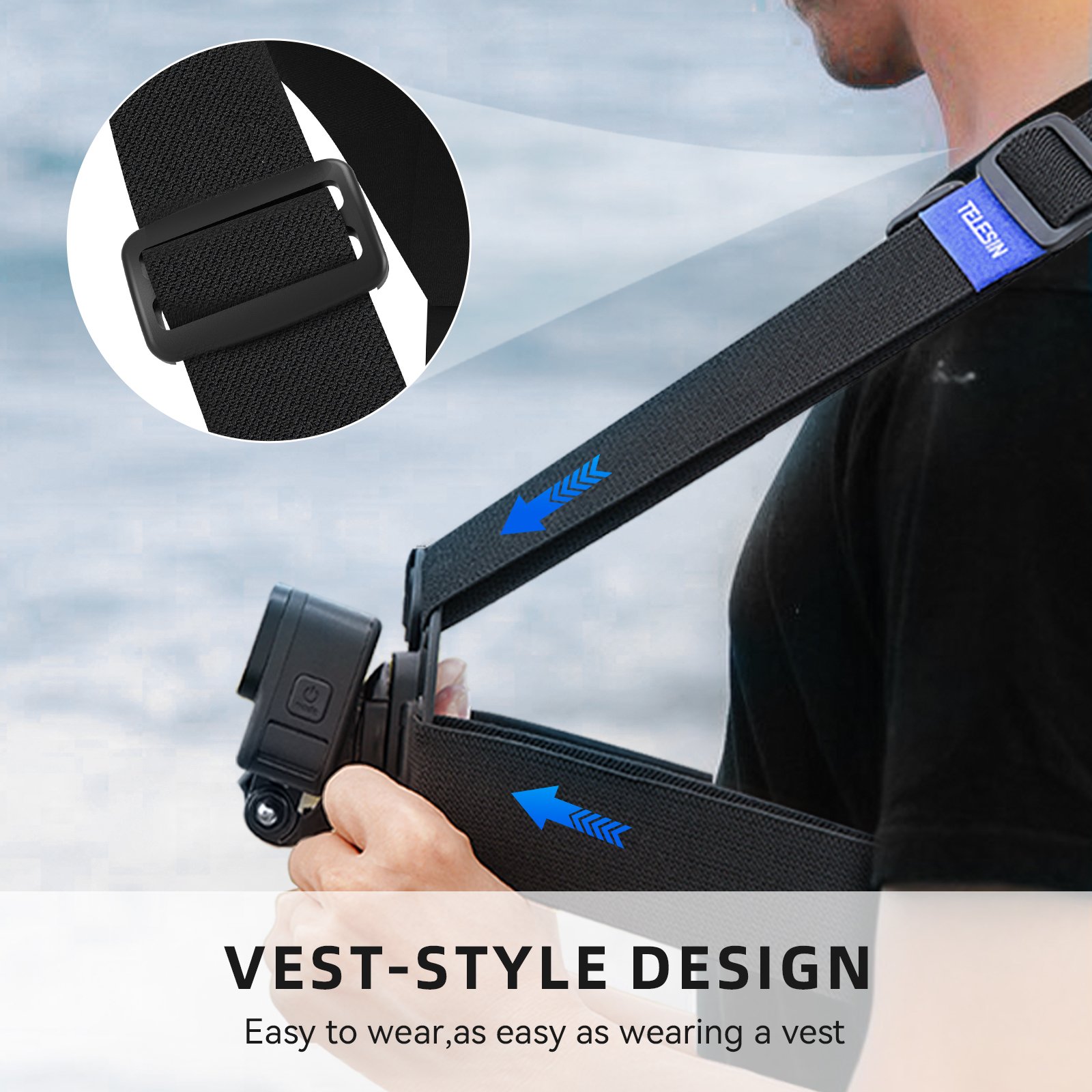 Telesin Hot Sell Action Camera accessories for Gopro 13 12 11 10 9 Adjustable High Elastic Density Harness Chest Strap Mount