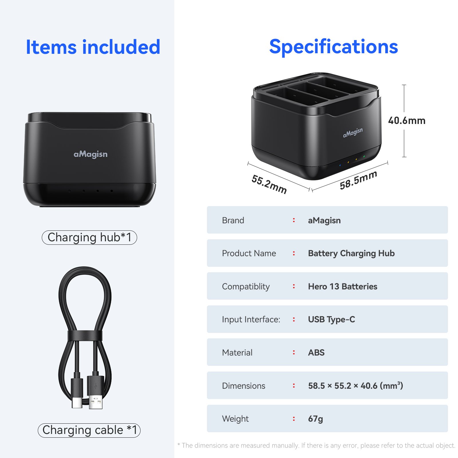 aMagisn Battery Charge Hub for GoPro Hero 13 Portable Battery Charger Accessories for Action Camera Battery