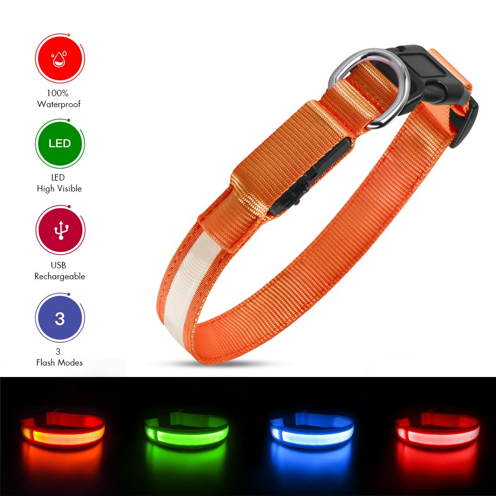 Tize Hot Selling USB Charging LED Colorful Nylon Dog Collar Pet Accessories