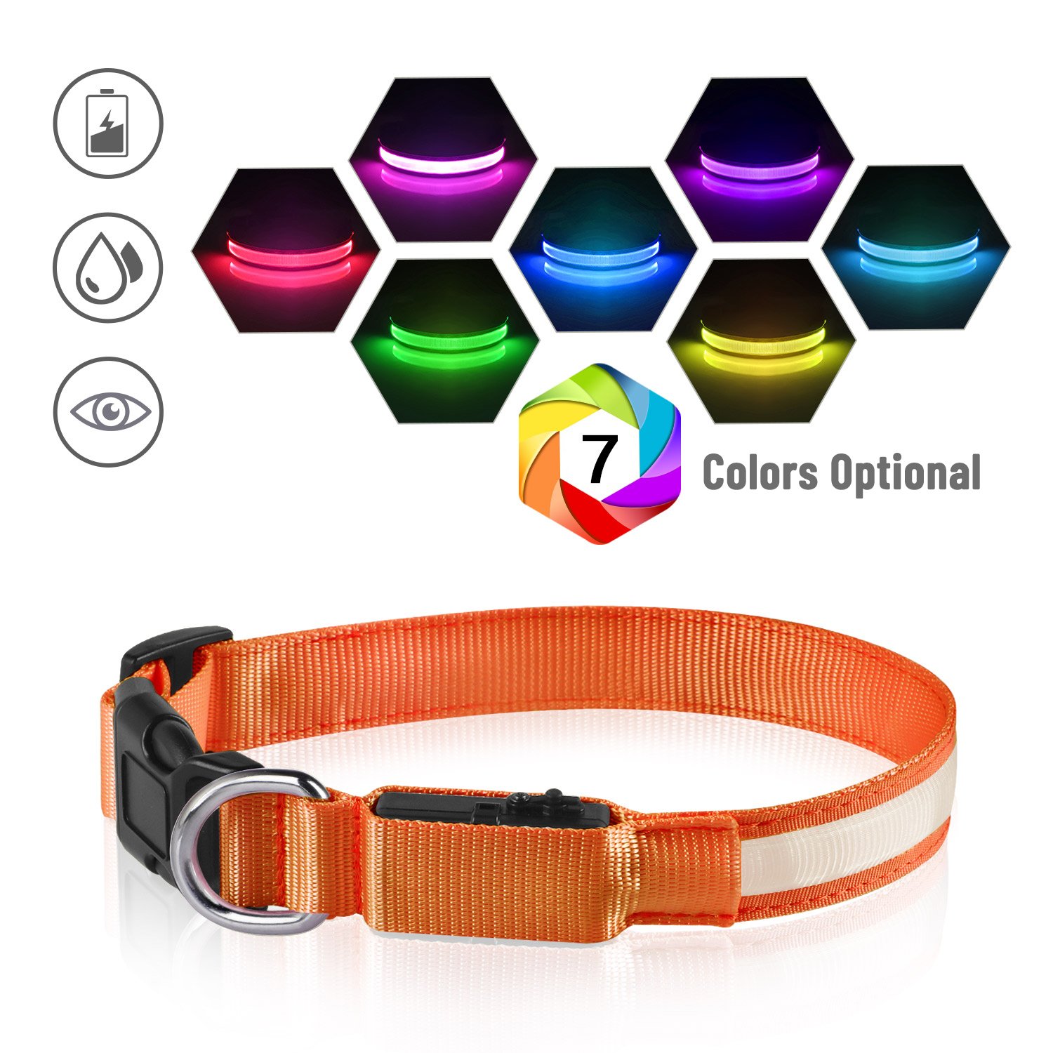 Tize Hot Selling USB Charging LED Colorful Nylon Dog Collar Pet Accessories
