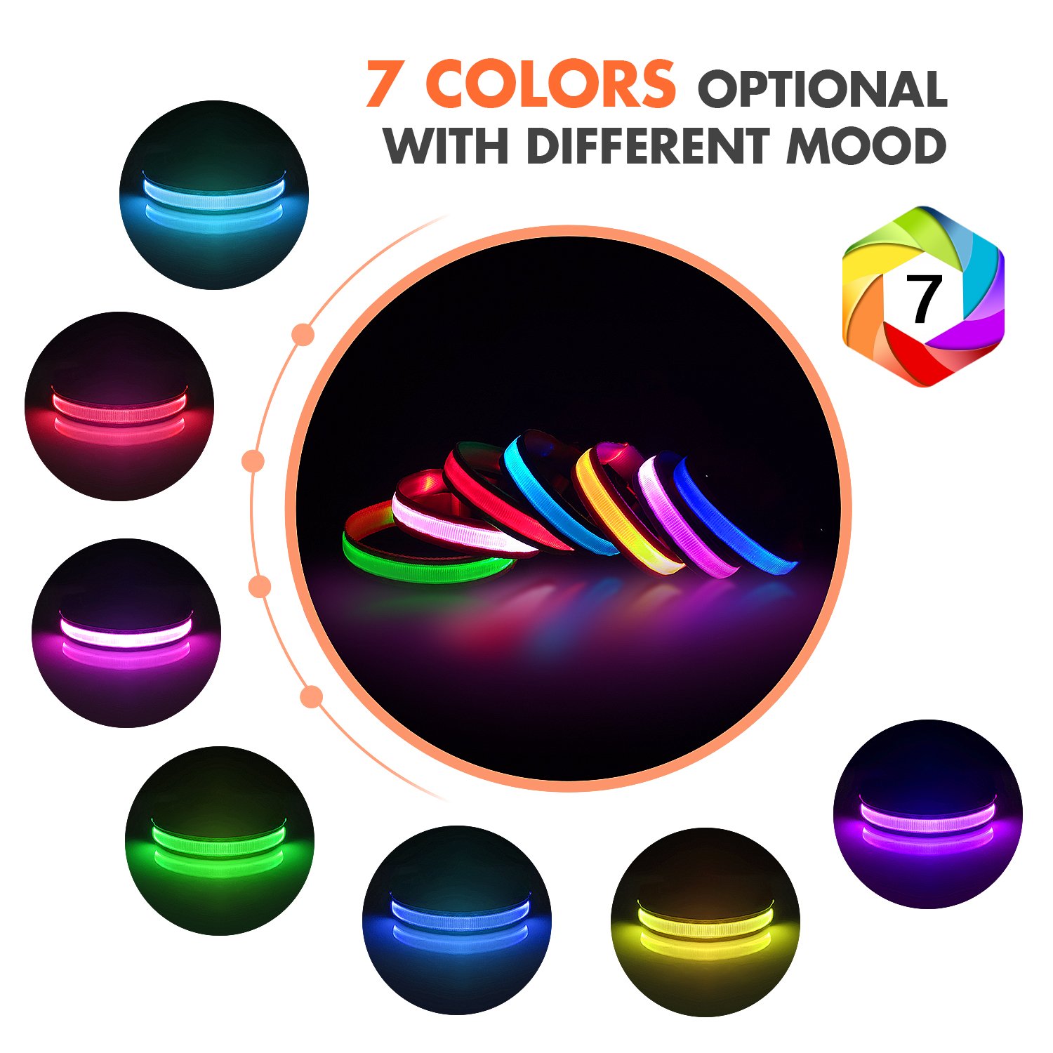 Tize Hot Selling USB Charging LED Colorful Nylon Dog Collar Pet Accessories