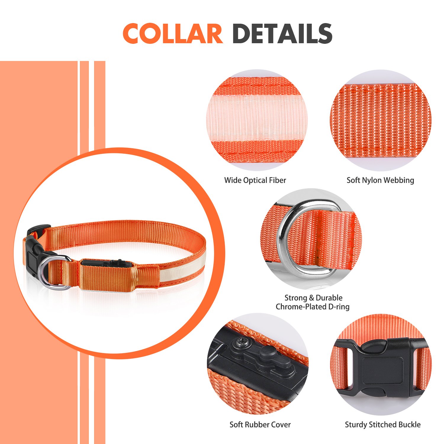 Tize Hot Selling USB Charging LED Colorful Nylon Dog Collar Pet Accessories