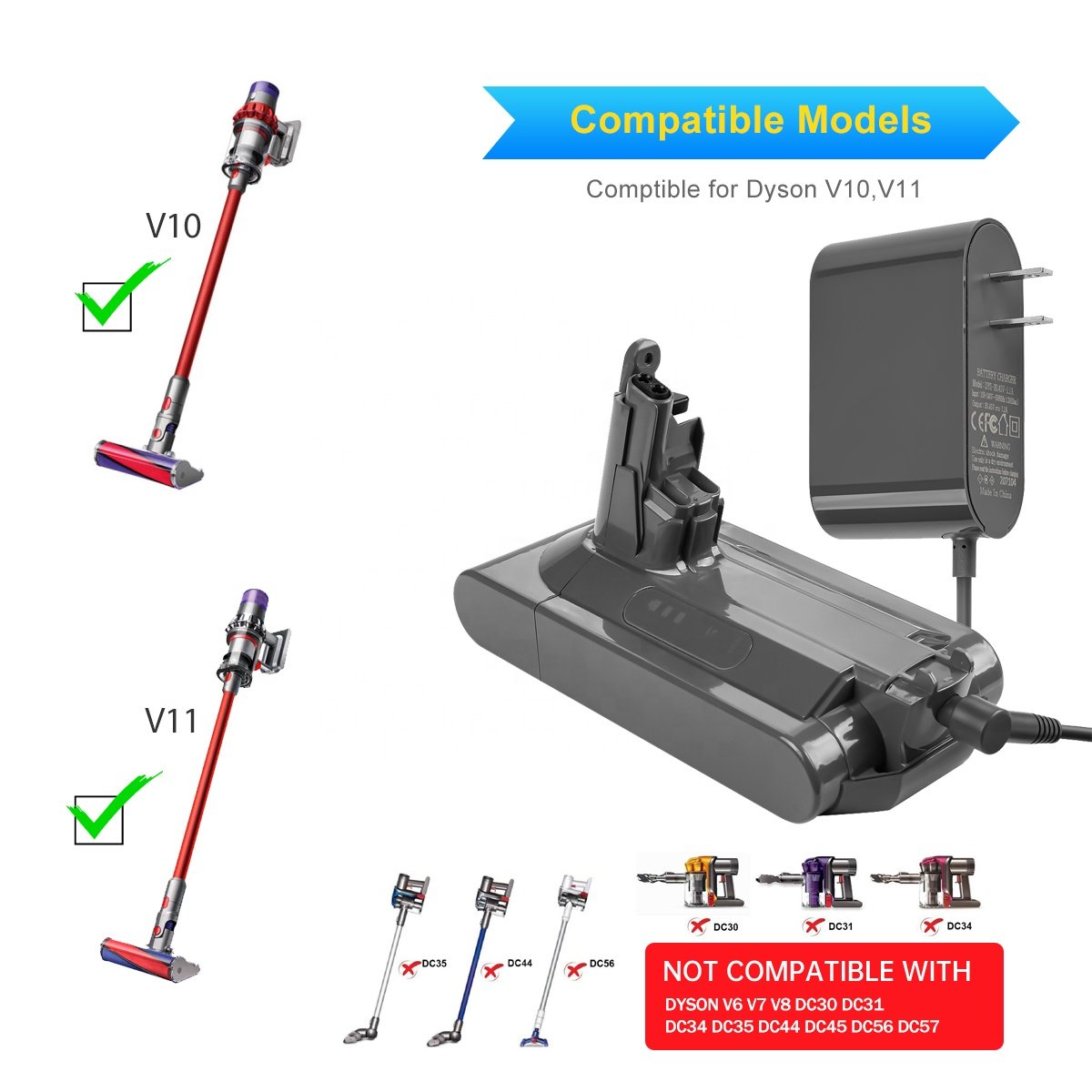 Charging Power Adapter Charger 30.45V 1.1A Replacement for Dyson 25.2V V10 V11 Series Cordless Vacuum Cleaner Accessories