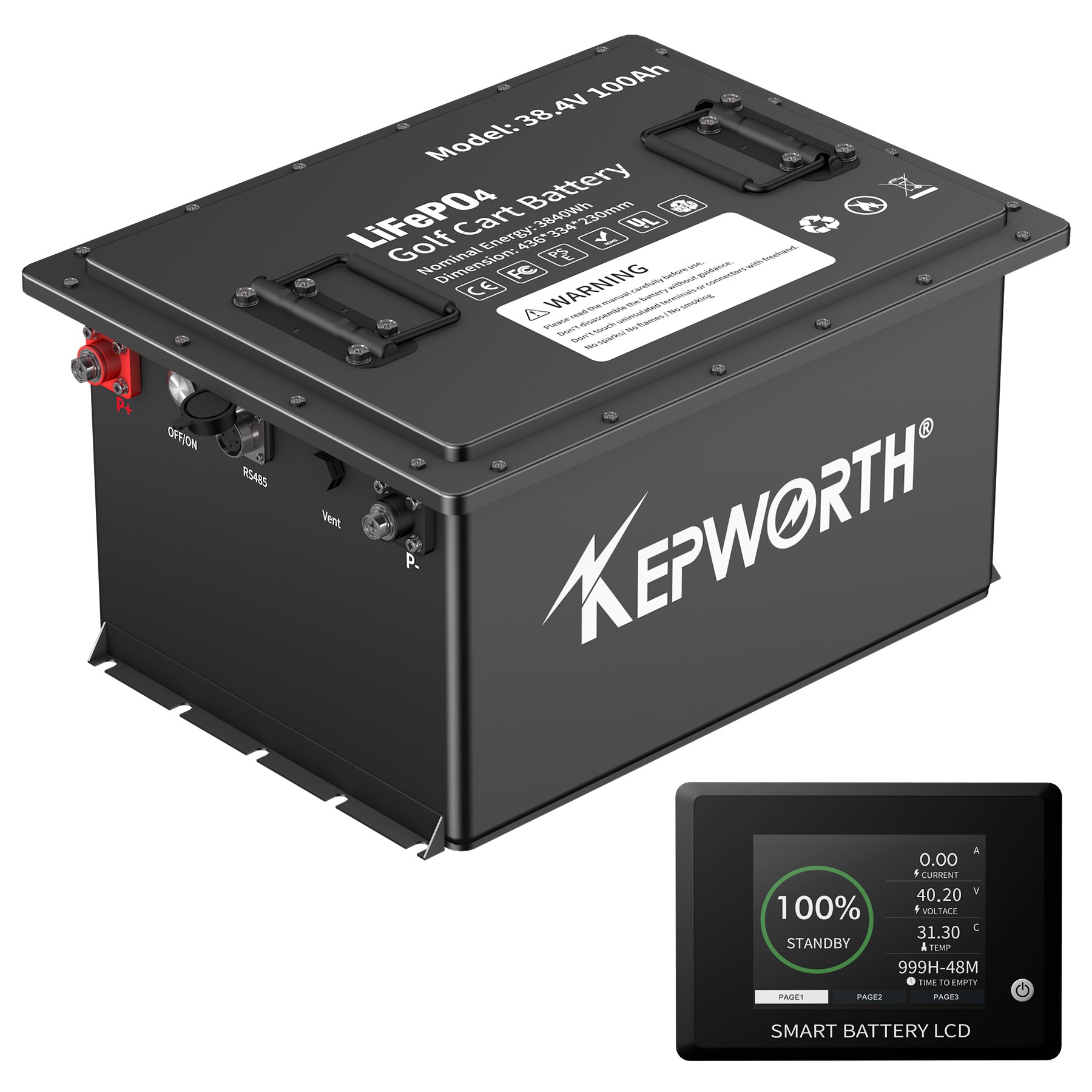 USA/EU stocks Kepworth Outdoor 48V 51.2V 100Ah Lithium LIFEPO4 Deep Cycle golf cart smart BMS Battery with LCD screen/charger