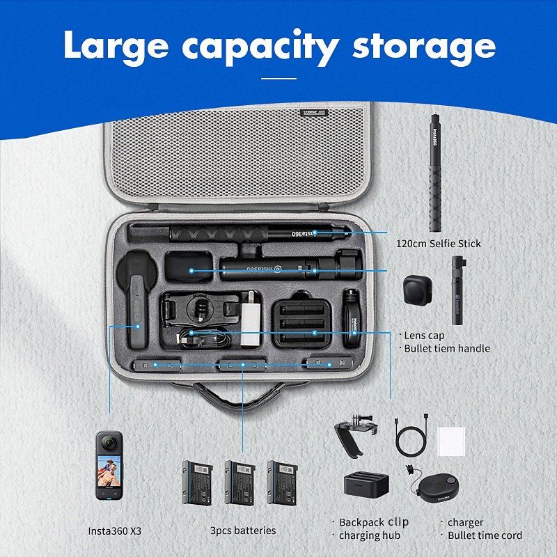 STARTRC Carrying bag for Insta 360 X3 Portable PU Panoramic Camera battery charger hard case Action Sports Camera Accessories
