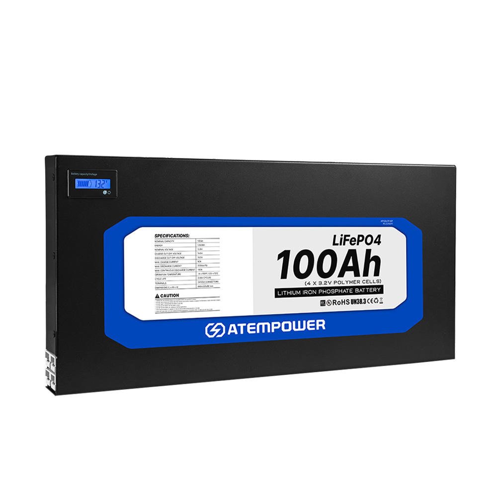 ATEM POWER Deep Cycle 12V 100ah Ultra Slim Lithium Battery Slimline BMS Slim Lifepo4 Lithium Ion Battery Pack for RV