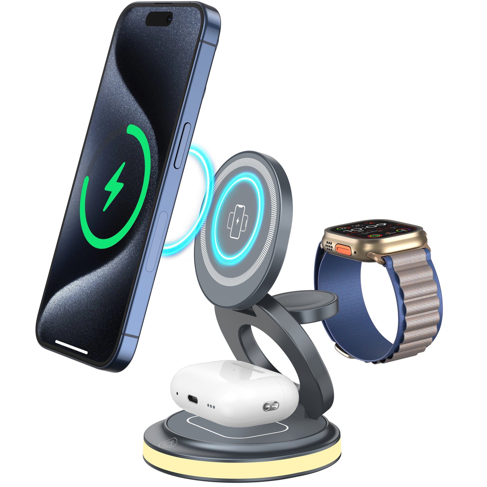 Foldable Phone Accessories Rotating 3 In 1 15 W Wireless Charger Megnetic Wireless Charging Station Charger