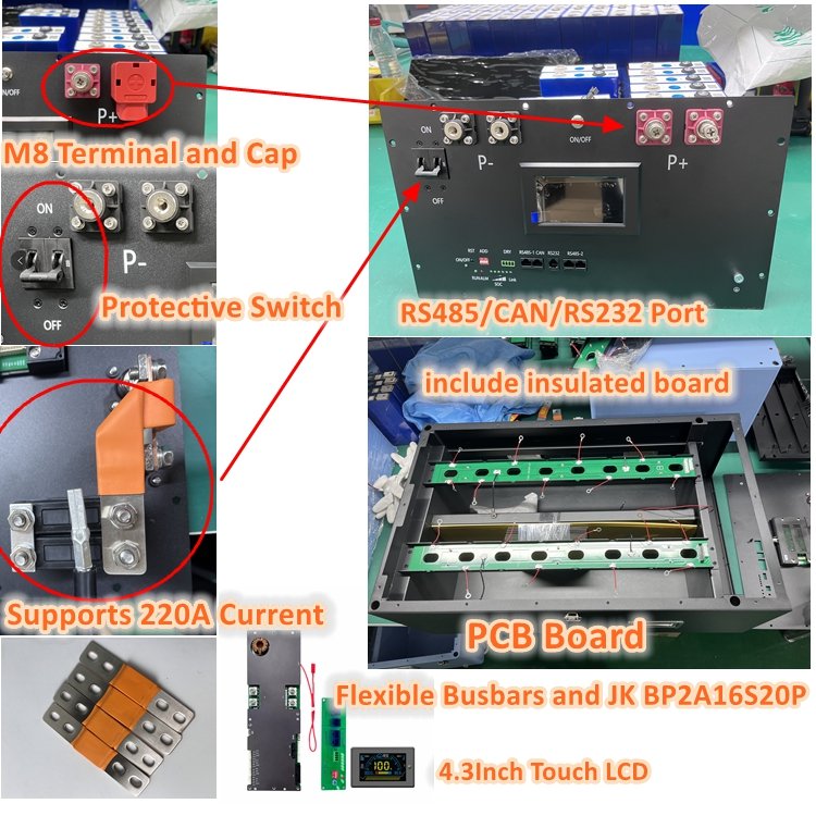 16s diy lifepo4 battery box kit 280AH 48V Lifepo4 battery empty box and bms with 220A air switch