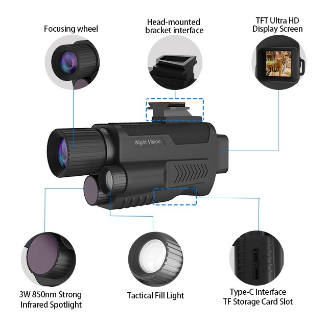 600meter Night Vision Distance 8X Zoom 4K Infrared NVG Helmet Monocular Hunting Night Vision Goggles Scopes & Accessories