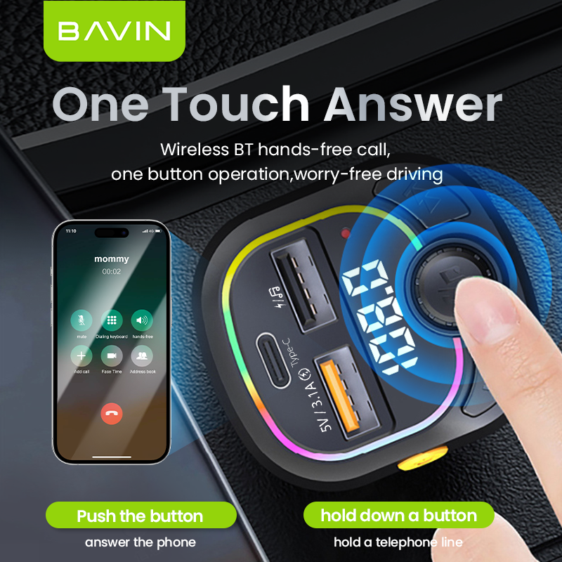 BAVIN PC2013 5V 3.1A voltage display multi-function RGB light car MP3 player usb car charger