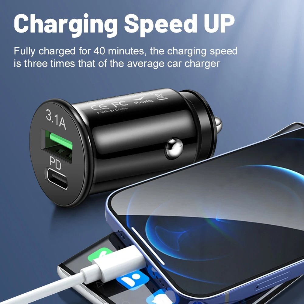 3.1A Fast Car Charger USB Type C Fast Charging Car Charger Mini Car Battery Charger For Mobile Phone iPad Auto Accessories