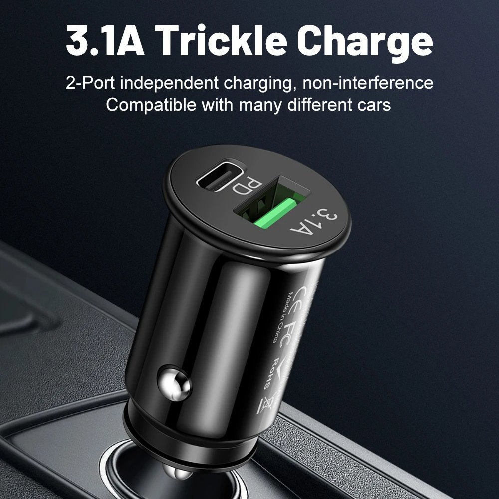 3.1A Fast Car Charger USB Type C Fast Charging Car Charger Mini Car Battery Charger For Mobile Phone iPad Auto Accessories