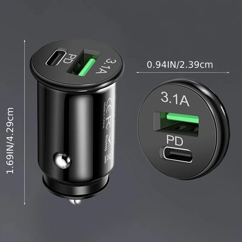 3.1A Fast Car Charger USB Type C Fast Charging Car Charger Mini Car Battery Charger For Mobile Phone iPad Auto Accessories