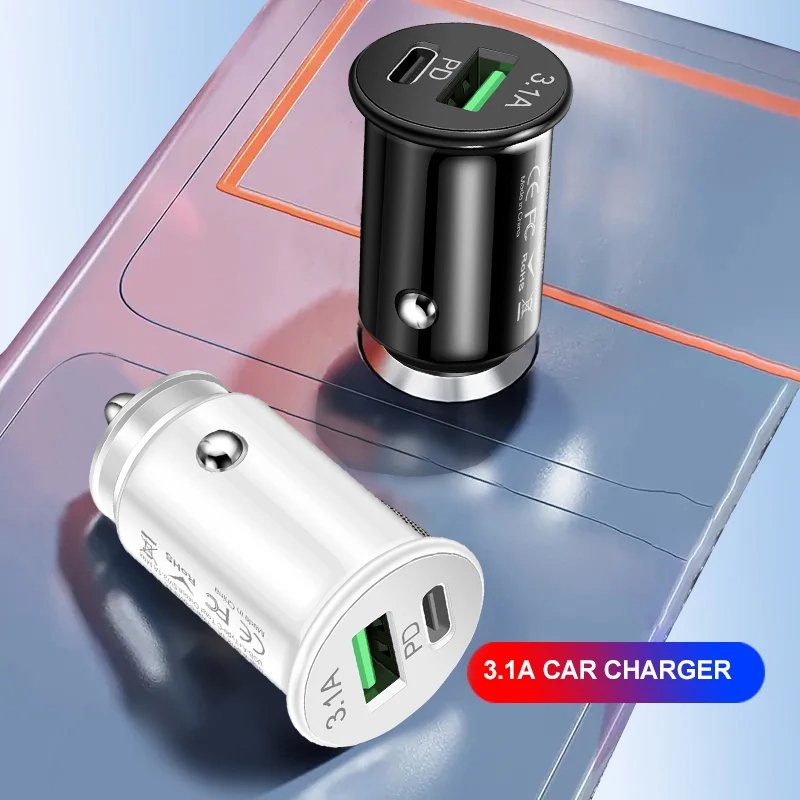 3.1A Fast Car Charger USB Type C Fast Charging Car Charger Mini Car Battery Charger For Mobile Phone iPad Auto Accessories
