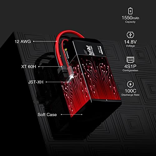 Racepow 1550mAh 14.8V 100C Lipo Battery Pack with XT60 Connector for FPV Racing Drone Quadcopter Helicopter Airplane Drone