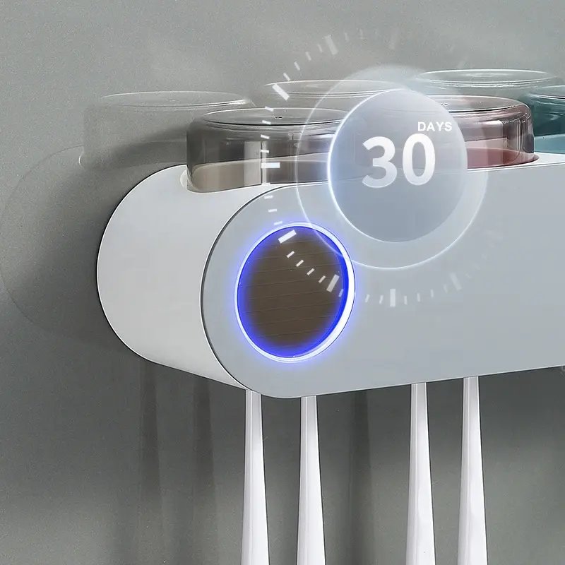 Toothbrush holder, magnetic suction cup holder automatic toothpaste dispenser wall mounted bathroom accessory