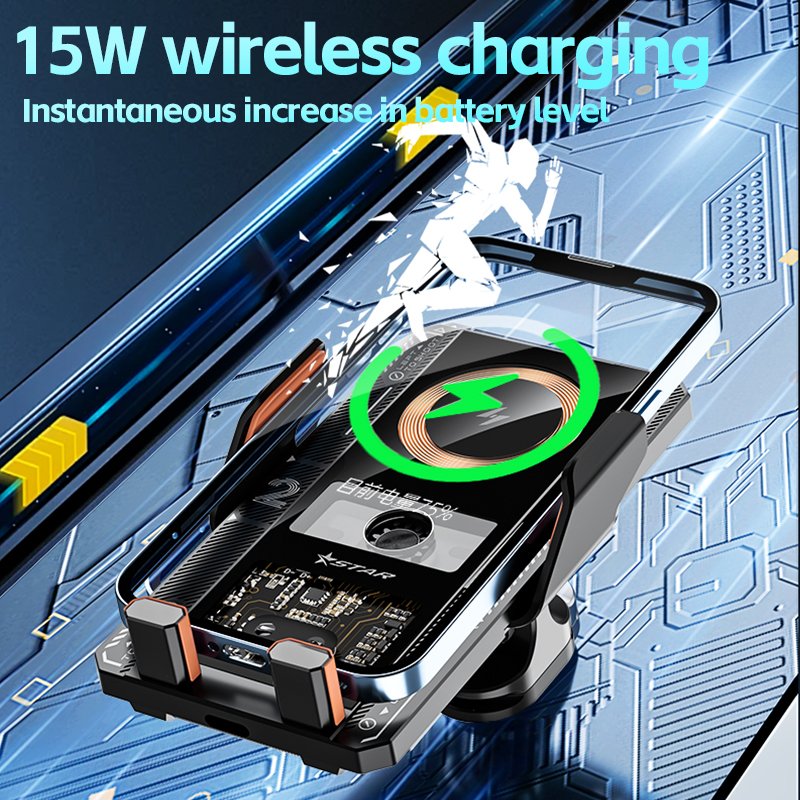 2024 New Products Smart Sensor Car Wireless Charger 15W Qi Fast Charging Phone Holder Transparent Design Dropshipping 2024 New