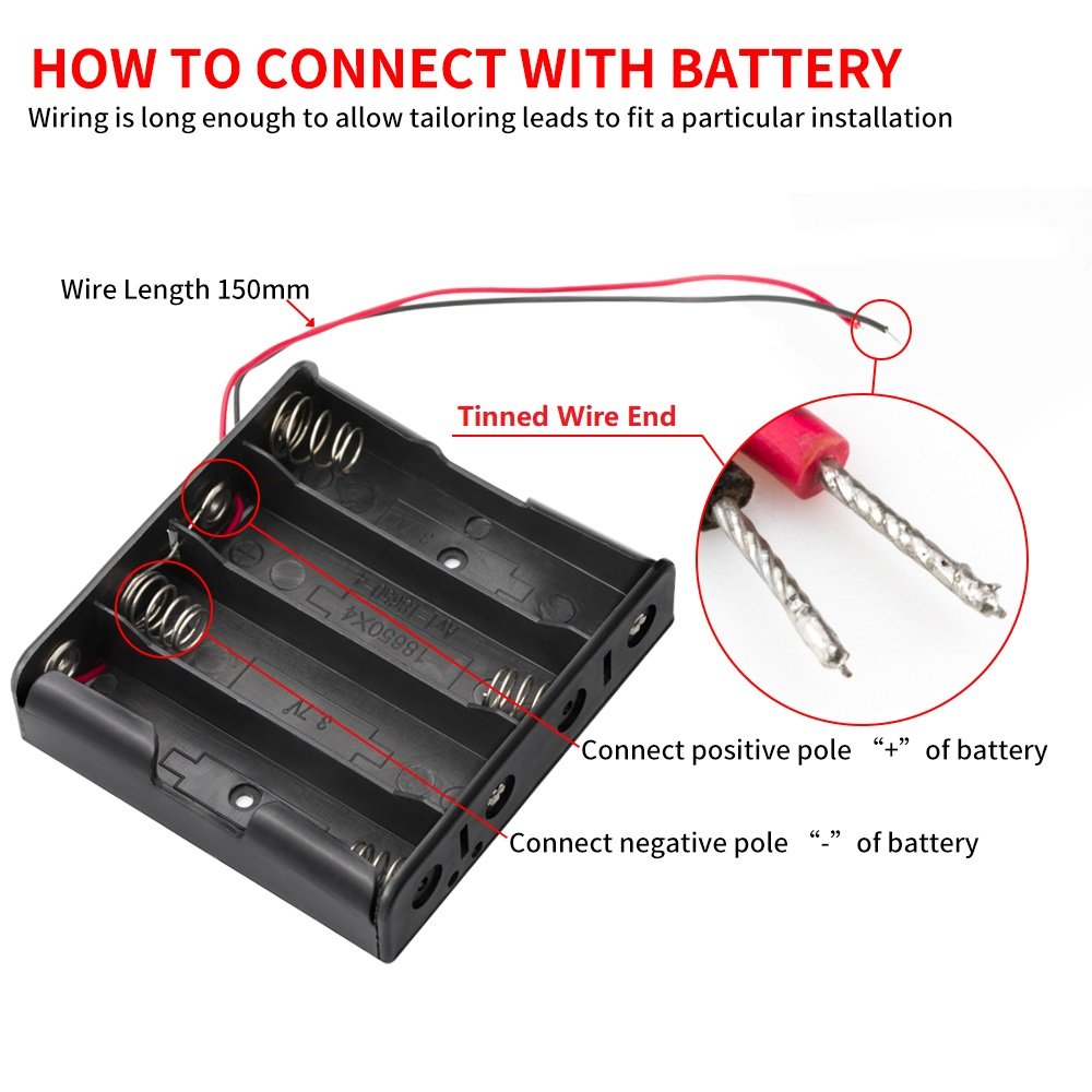 Holder Battery 18650 Series 4 Cells 3.7V Lithium Ion Battery Holder with Wire