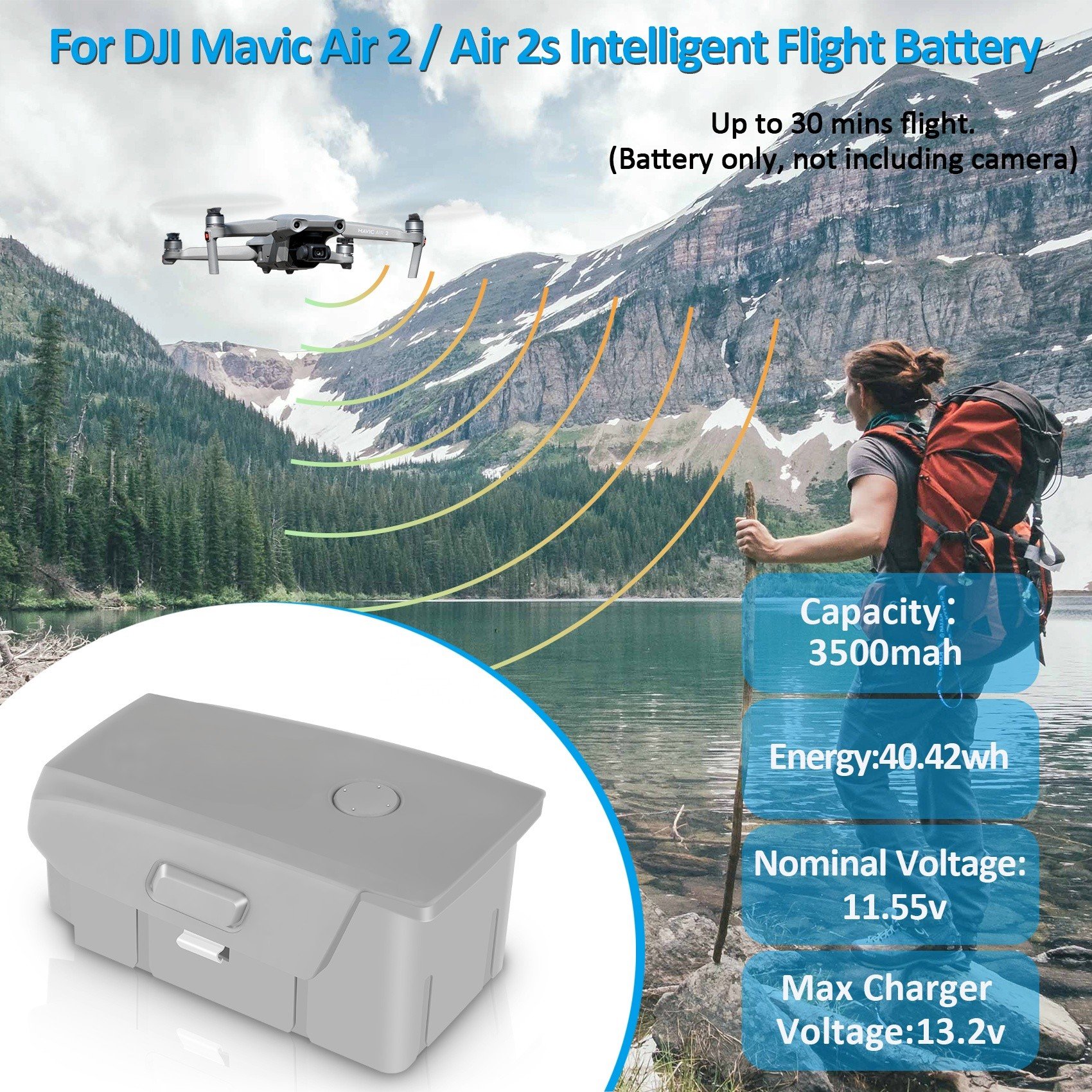 JHTC Battery 3500mAh unmanned aerial vehicle Mavic Air 2S Intelligent Flight Battery UAV Air 2 Series Drone Accessories
