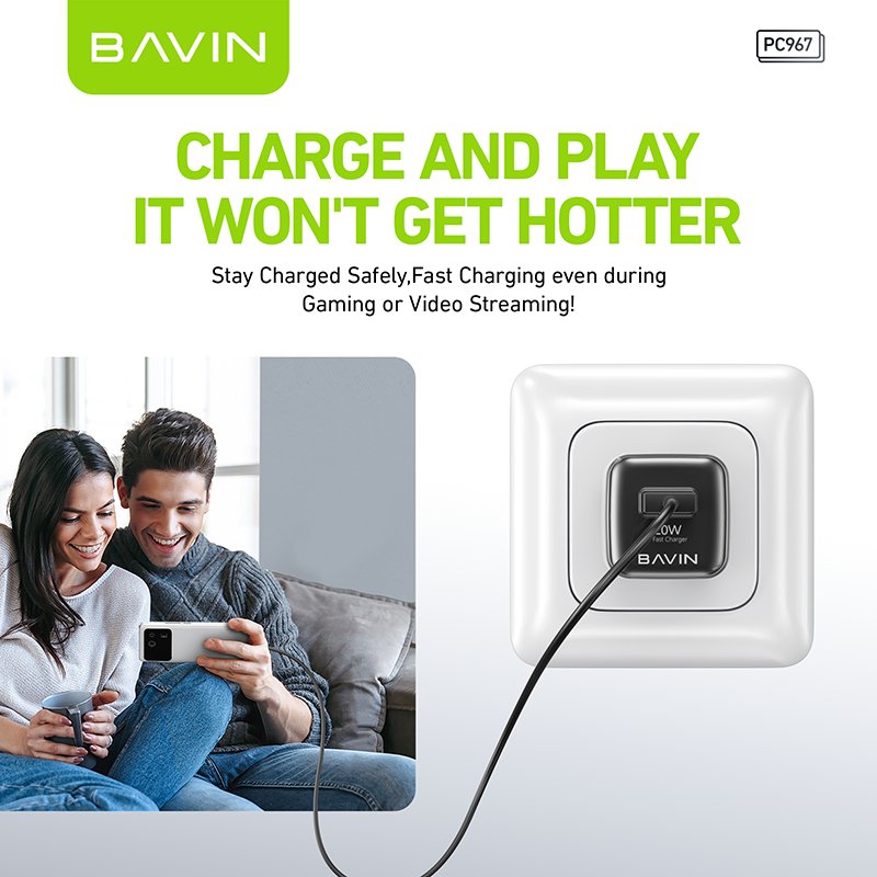 BAVIN PC967 wholesale space saving EU US UK QC3.0 20w fast charging mobile phone charger with cable