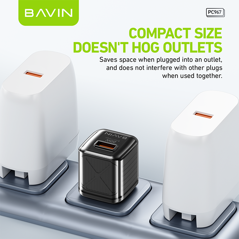 BAVIN PC967 wholesale space saving EU US UK QC3.0 20w fast charging mobile phone charger with cable