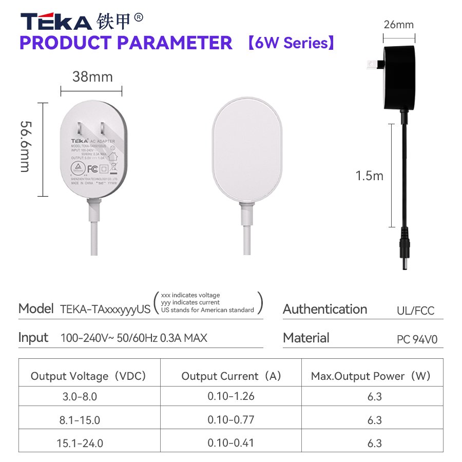6W Wall Mount Power Adapter AC/DC Universal 5V 9V 12V 1A 1.2A Power Adapter UL FCC Certified