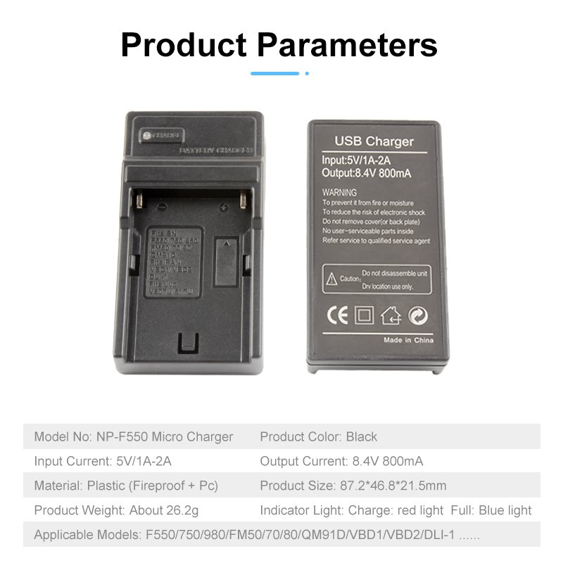 NP-F550 Battery Charger NP-F960 NP-F970 NP-F750 USB Charger for Sony CCD-SC55 TR516 TR716 TR818 TR910 TR917 Cameras