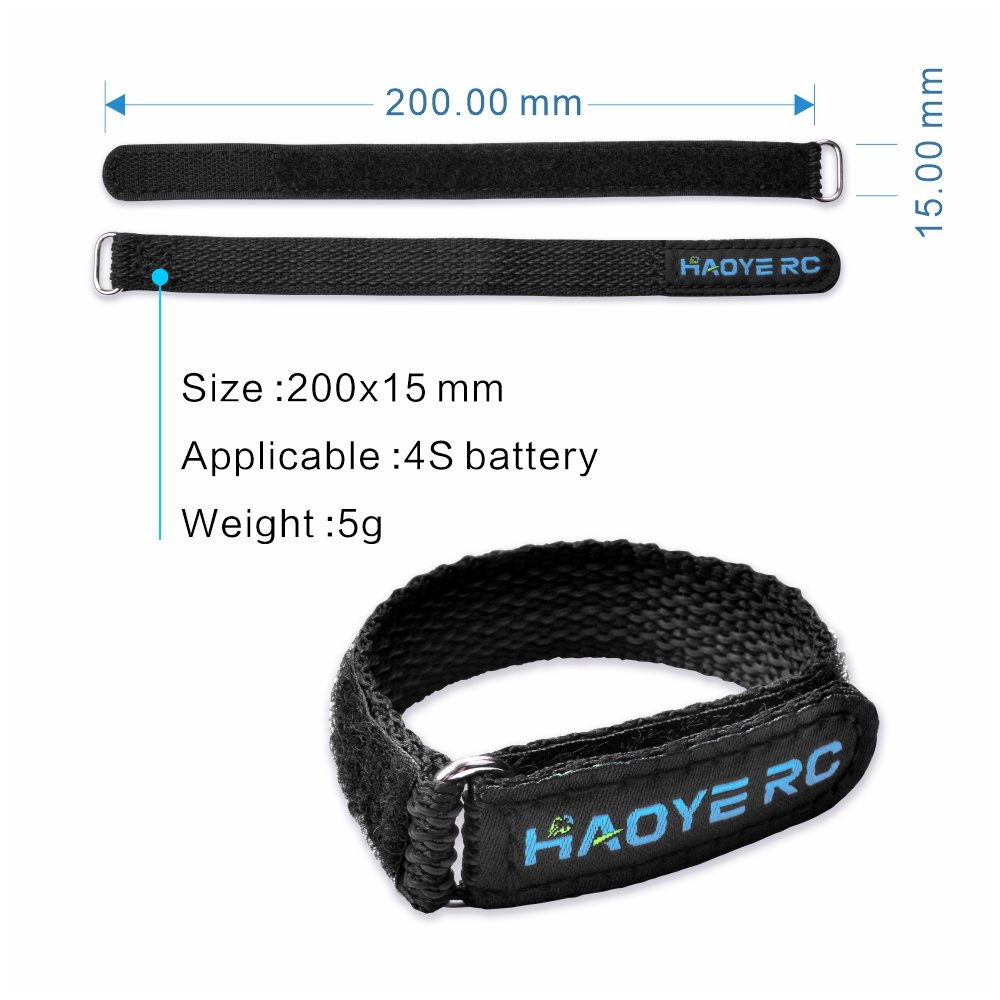 HAOYERC Super Light 15mm*200mm Black Battery Ties anglicanum Non-slip Metal Buckle with Adhesive for Drones Accessories