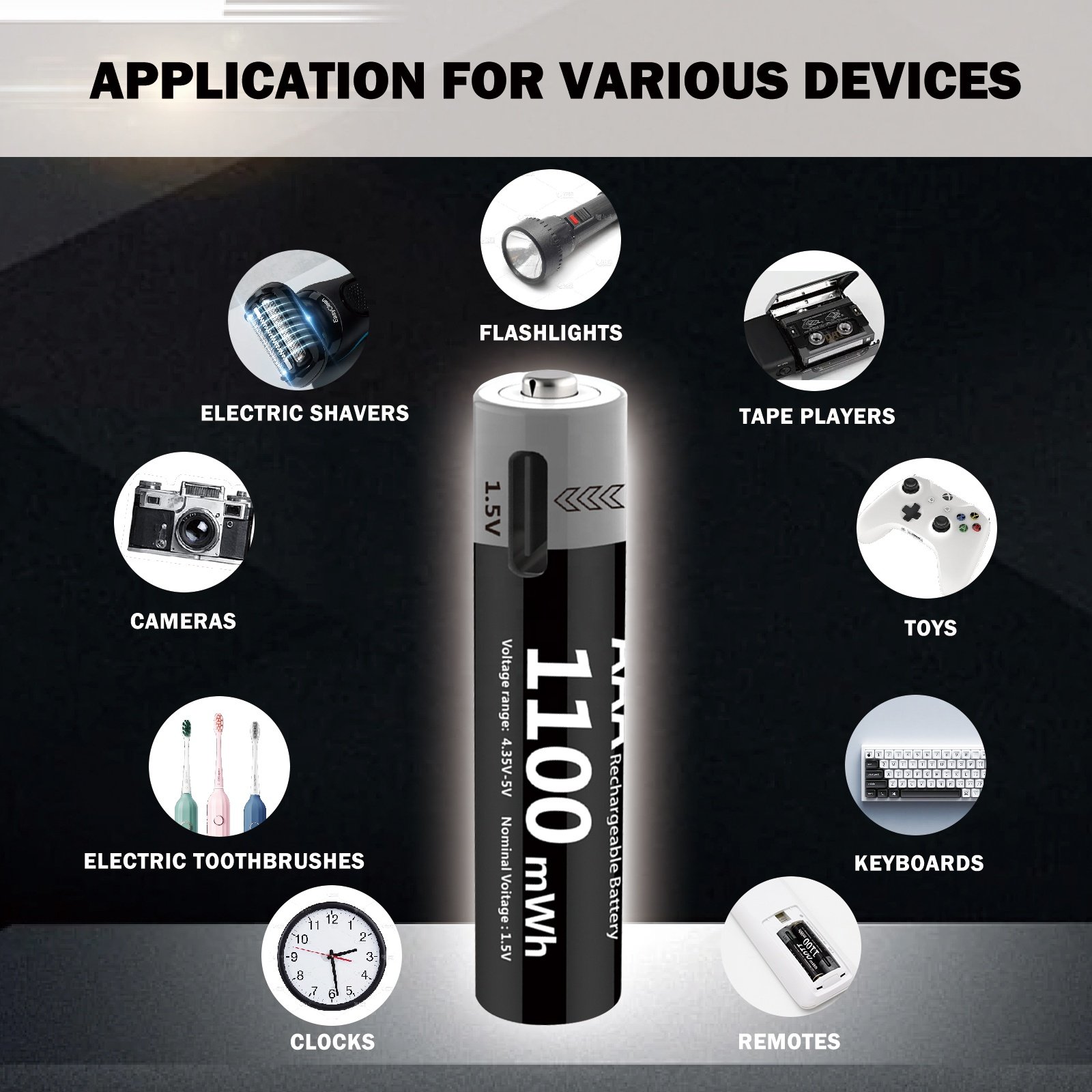 Logo Custom Oem Home Portable Small 1100mWH Type-C USB Rechargeable AAA Lithium Ion Battery