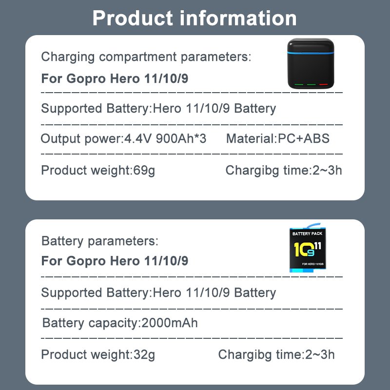 Hongdak Replacement Lithium Battery 3 pcs Sports Action Camera For go pro Accessories For gopro battery