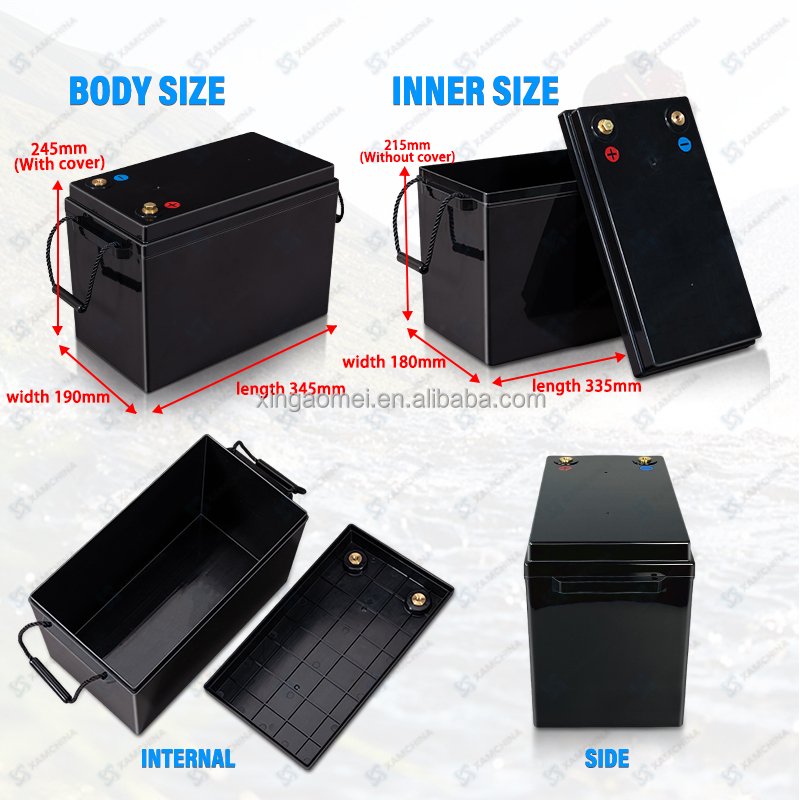Customized XAM-J1-200A Empty Plastic Car Battery Case Battery Accessories 12v 180ah Compatible Lifepo4 Waterproof Battery Case