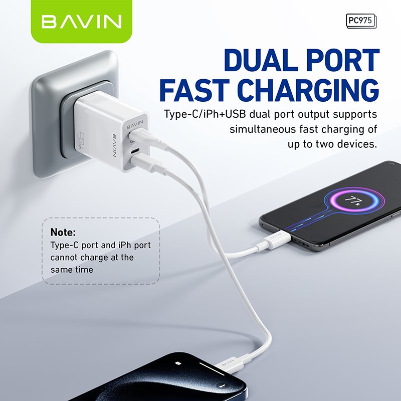 BAVIN wholesale custom PC975 EU US UK QC3.0 PD 33w usb c wall mobile phone fast charging charger