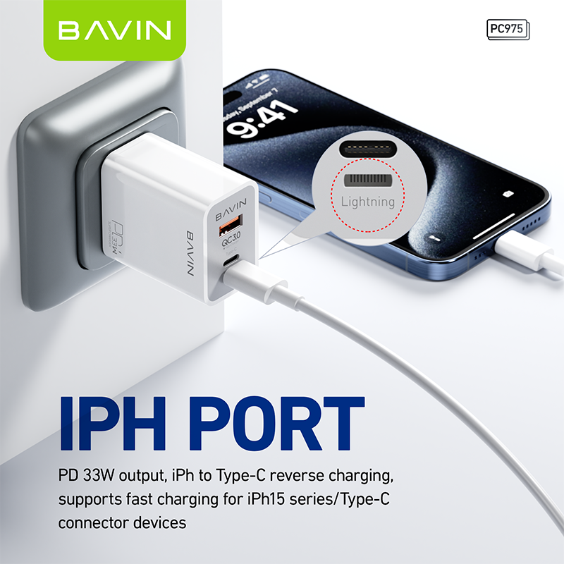 BAVIN wholesale custom PC975 EU US UK QC3.0 PD 33w usb c wall mobile phone fast charging charger