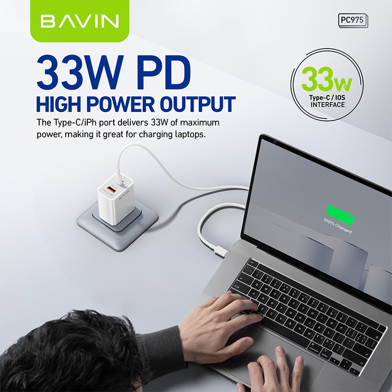 BAVIN wholesale custom PC975 EU US UK QC3.0 PD 33w usb c wall mobile phone fast charging charger