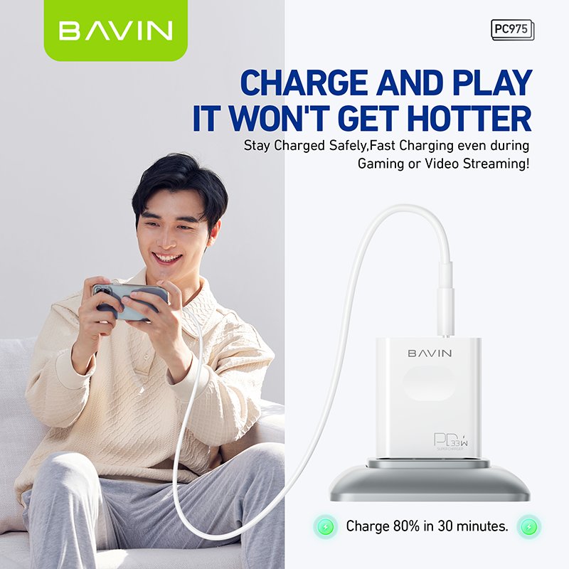 BAVIN wholesale custom PC975 EU US UK QC3.0 PD 33w usb c wall mobile phone fast charging charger