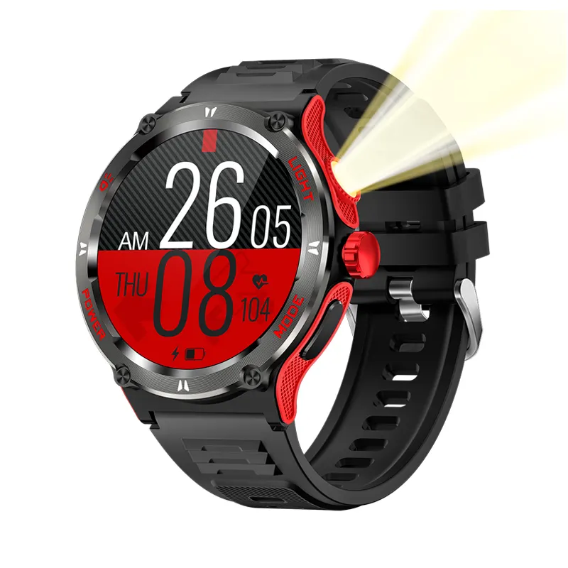 Cheap Outdoor Smart Watch KT76 with Flashlight SOS Button, 1.53inch Screen 500mAh Battery Call APP Dafit Swimming Waterproof
