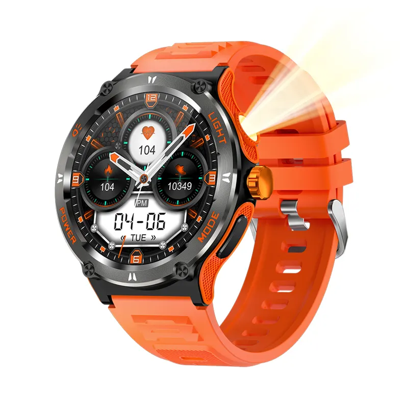 Cheap Outdoor Smart Watch KT76 with Flashlight SOS Button, 1.53inch Screen 500mAh Battery Call APP Dafit Swimming Waterproof