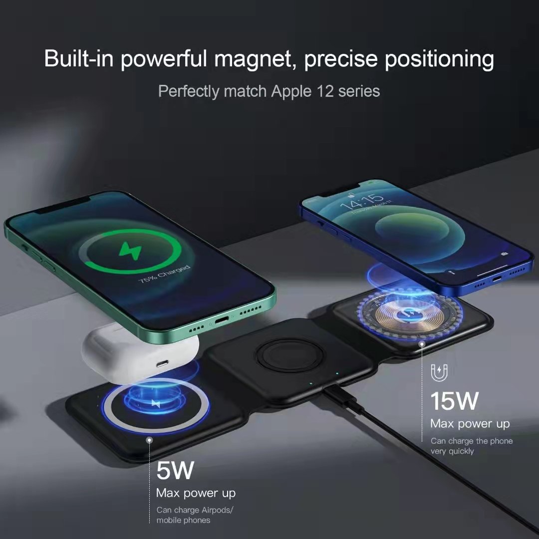 3 In 1 Electronic Accessories Foldable Wireless Multiple Magnetic Charging for Smart Watch Charger
