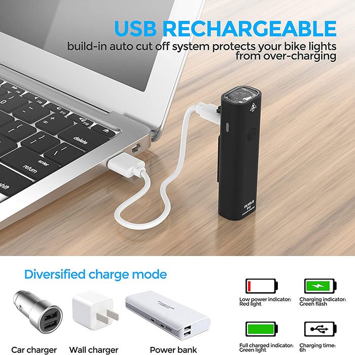 Alloy Waterproof USB Rechargeable Cycle Accessories 5 Modes LED Bike Lights Riding Equipments Bicycle Headlight