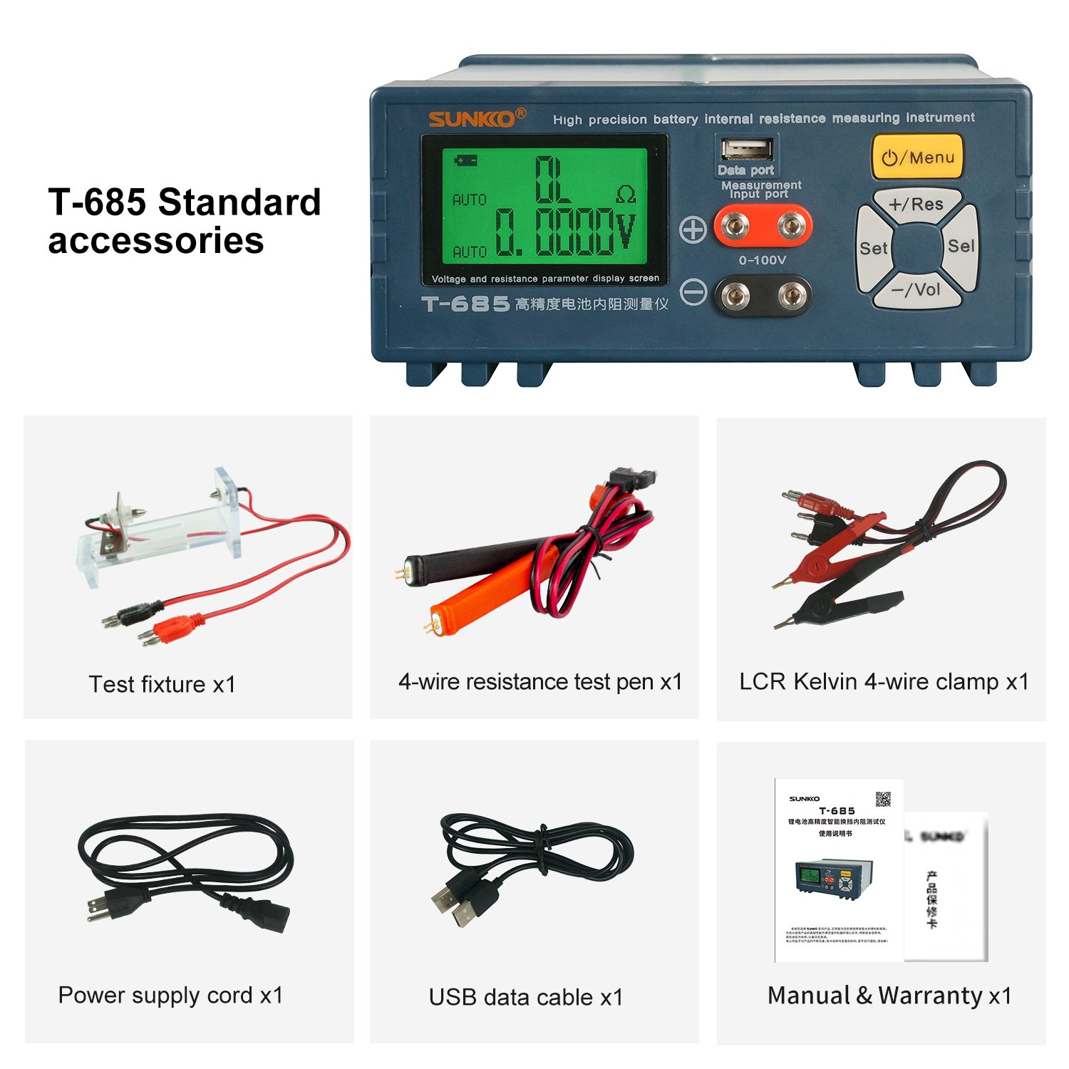 SUNKKO T-685 High Precision Intelligent Lithium Battery Pack Internal Resistance Test Analyzer