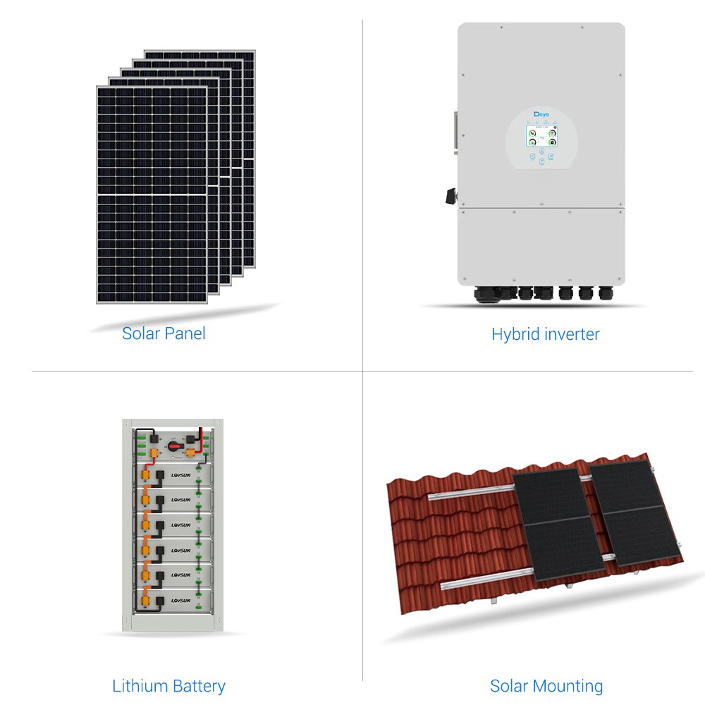 Commercial 50kw Solar Energy Storage System 40kw 30kw 20kw BESS Deye Hybrid Inverter Full Set Solar System 50kw with Accessories