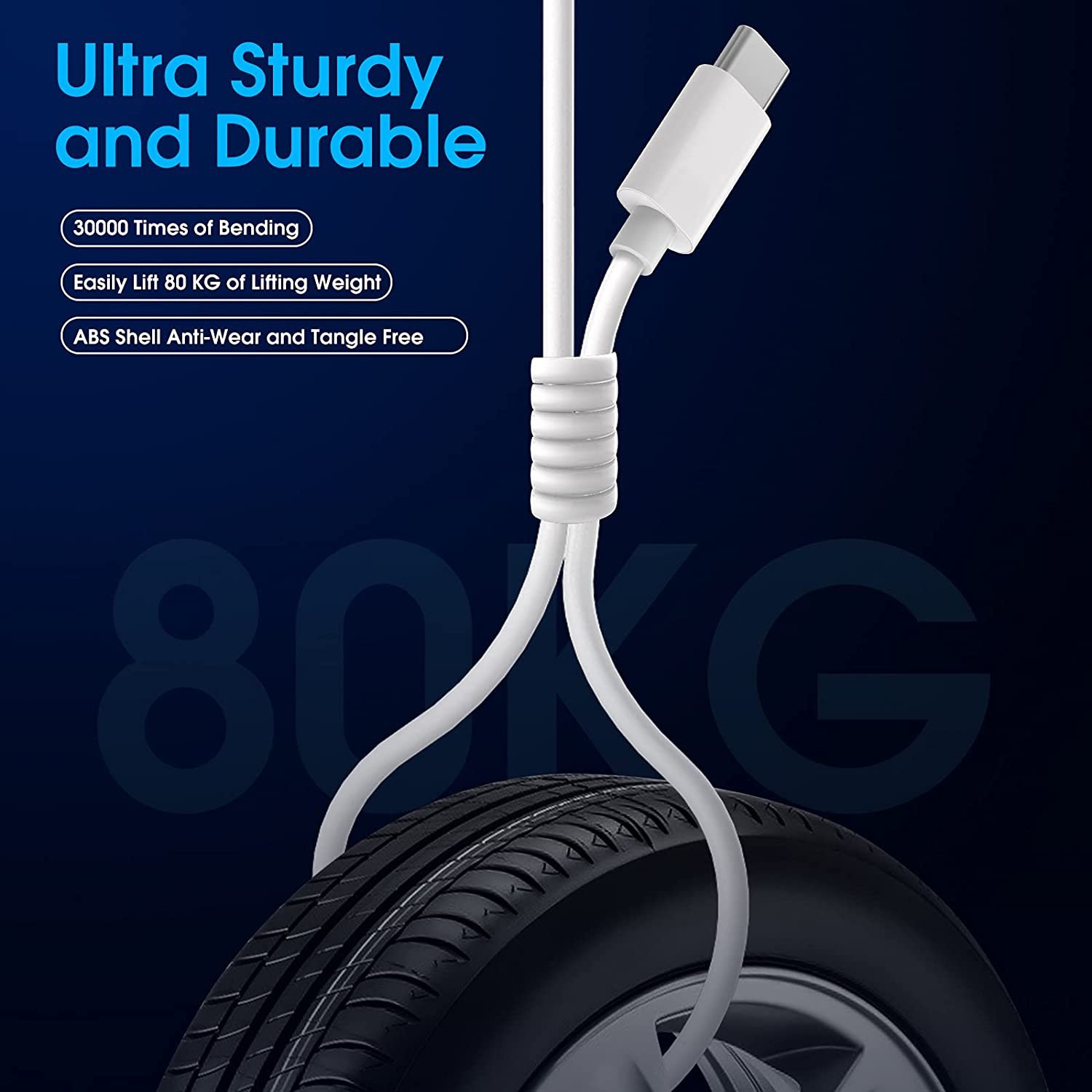 White type C charging cable Fast charger for your phone 90 minutes charging for Android devices Cell phone accessories