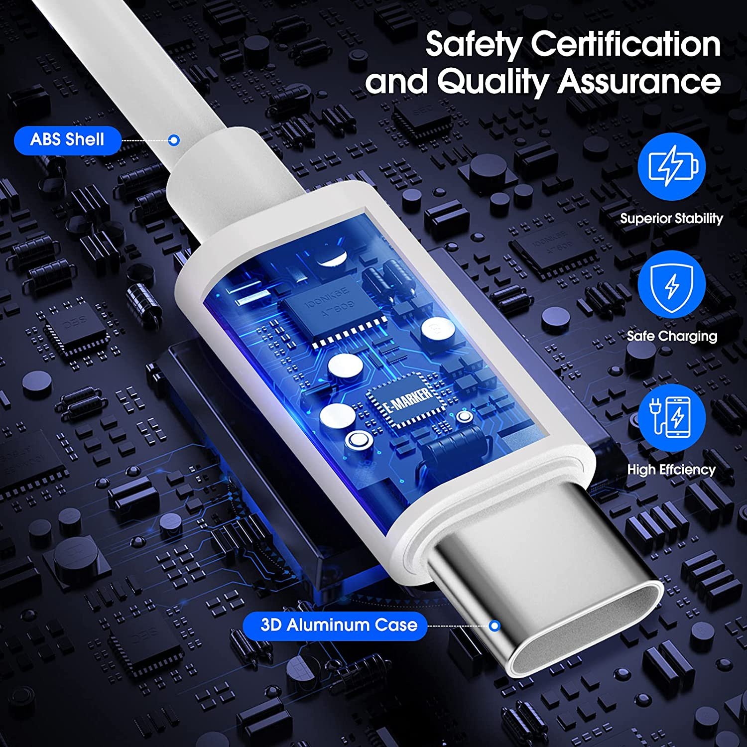 White type C charging cable Fast charger for your phone 90 minutes charging for Android devices Cell phone accessories