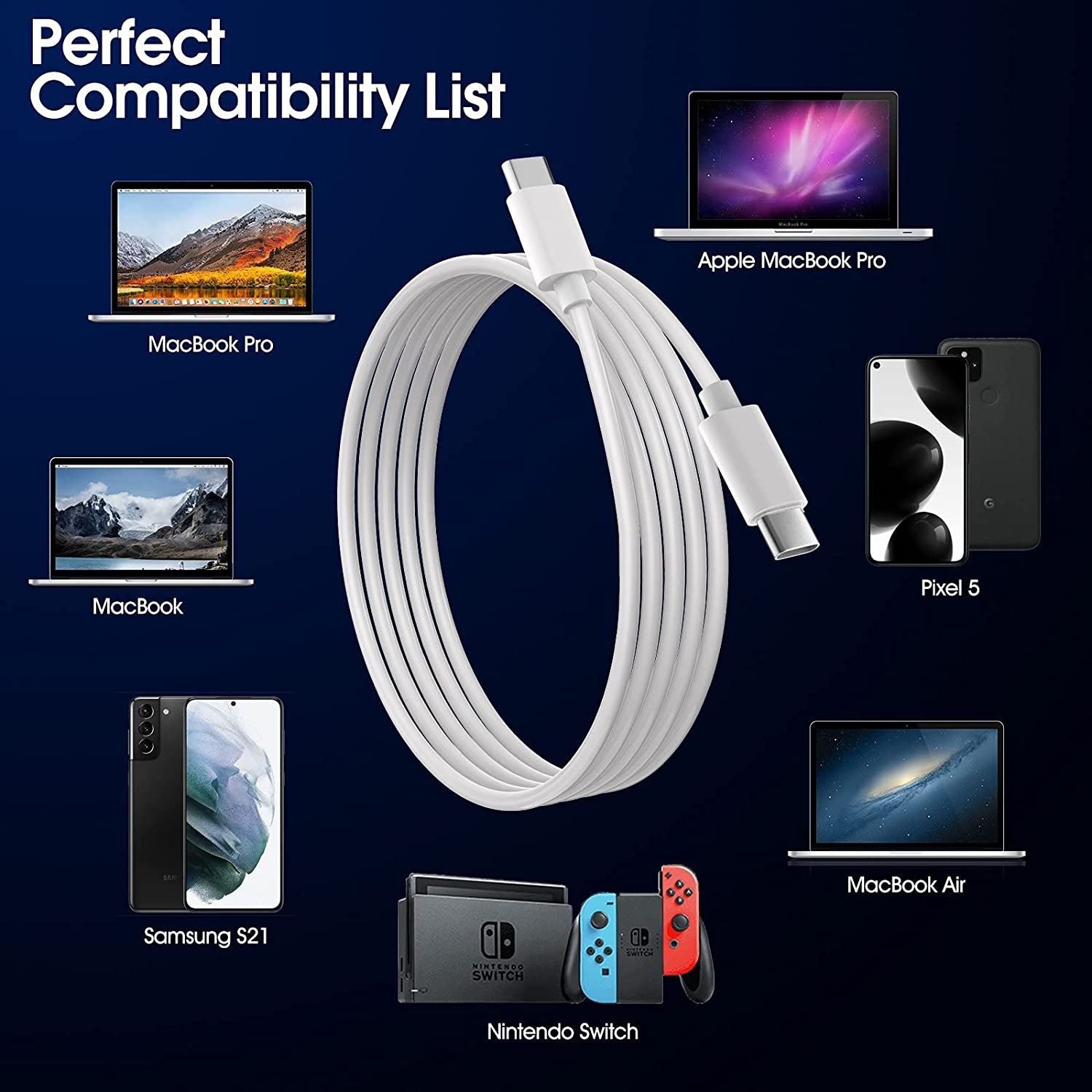 White type C charging cable Fast charger for your phone 90 minutes charging for Android devices Cell phone accessories