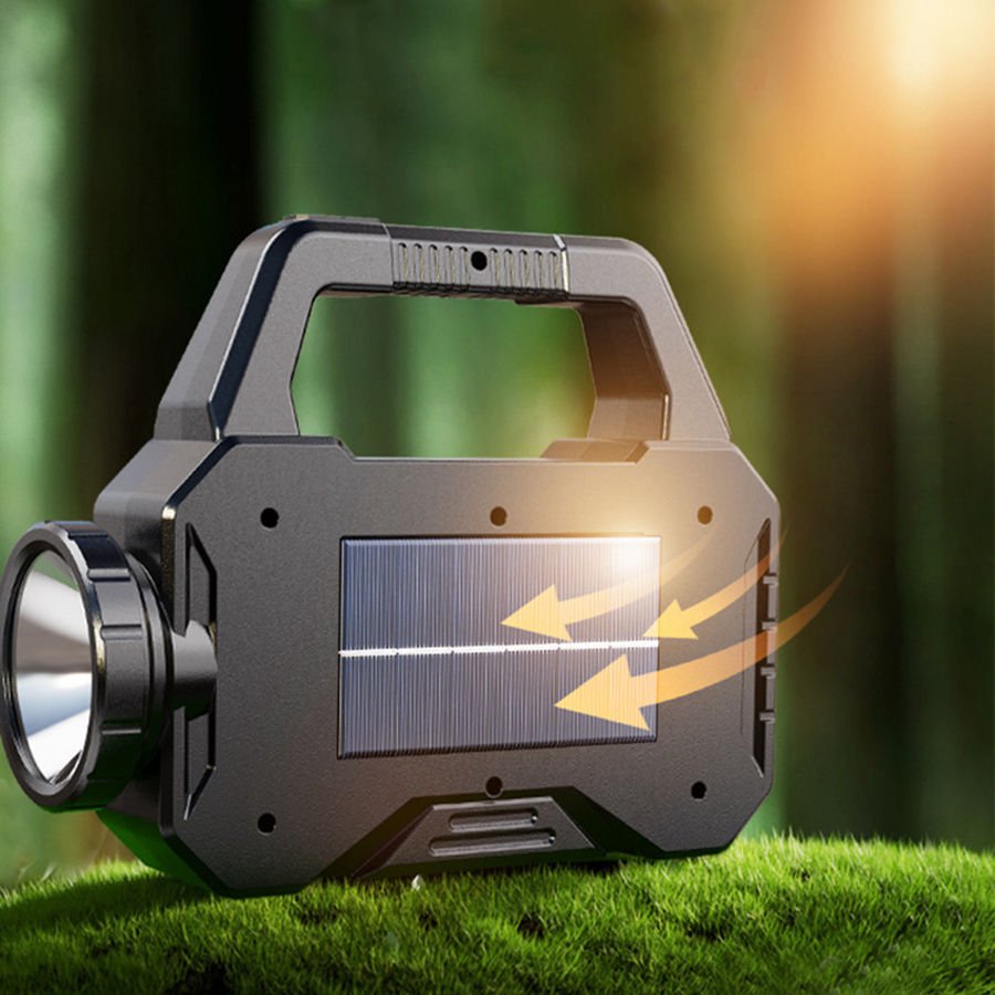 Solar Power Display Cob Large Floodlight Built-In Battery Usb Rechargeable Abs Led Torche Tactical Flashlight Work Search Light