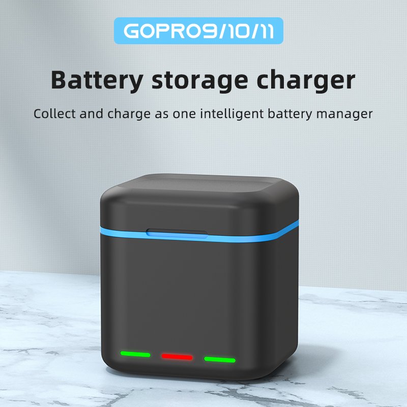 Suitable for Go pro12/11/10/9 Camera Battery Charger Three-charge Storage Battery Box Set Hero 10 Battery Charging