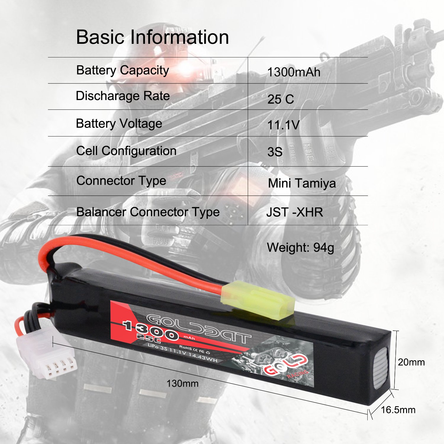 Air soft gun 1300mAh 11.1V 94G 25C LIPO Battery Mini tamiya 3S