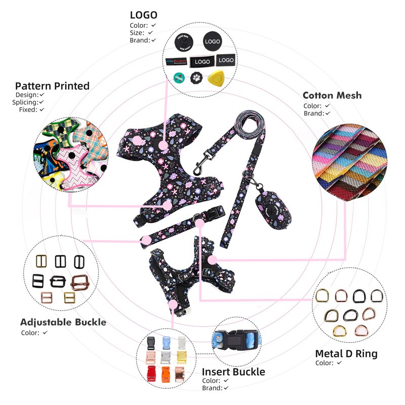 Glow in The Dark Light up Dog Collar Accessories Soft Mesh Harness Dog Leash With Poop Bag Holder Dog Light Pet Accessories Set