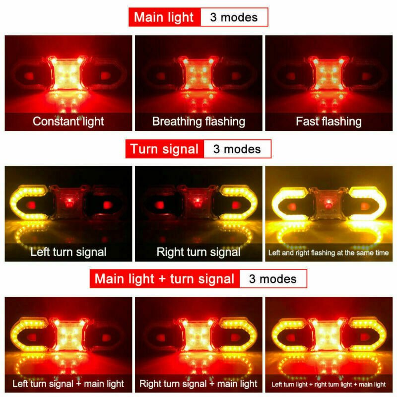 Superbsail Bicycle Burglar Alarm Taillight IP65 Waterproof USB Charge Bike Rear Lamp Turn Signal Warning Auto Brake Light